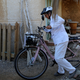 Dorothee Hildebrandt, 72, sets out from her host’s apartment to ride her bike to the U.N. climate summit COP27 in Sharm el-Sheikh, Egypt, Saturday, Nov. 12, 2022.